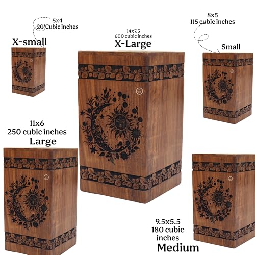 Sun & Moon Urns, Night Galaxy Unique Wooden Urn, Humans & Burial Urns for Ashes - Adult or Pet Dog Cat Ashes Cremains Memorial Funeral Urns for Adult Male Female ((Full Size(14X7.5 INCH) 600CB)) - size: (Full Size(14X7.5 INCH) 600CB)