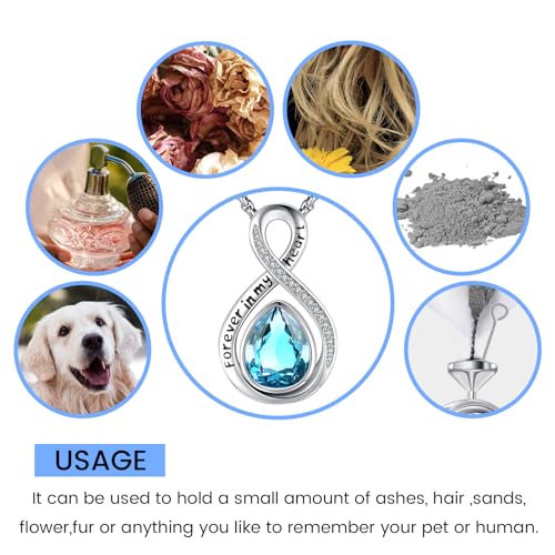 Eusense Cremation Jewelry for Ashes Urn Necklace to Put Ashes In 925 Sterling Silver Memorial Pendant Tree of Life Infinity Urn Necklaces for Ashes Necklace for Women Men - style: F-Infinity Urn-03-Mar.-Aquamarine