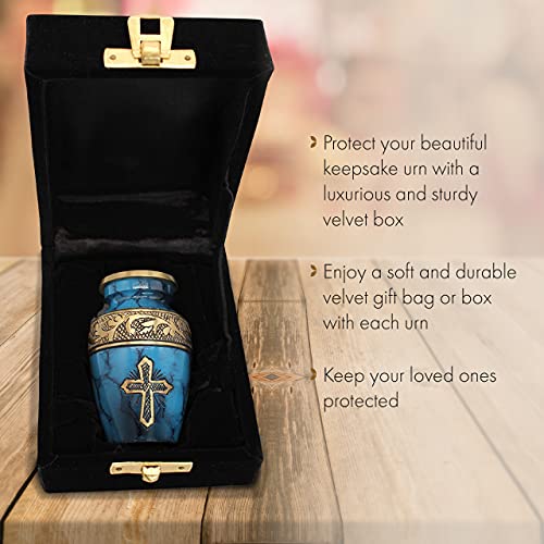Blue Cross Keepsake Urns for Human Ashes with Velvet Gift Box for Cremation Keepsakes for Ashes - Small Cremation Urn and Small Keepsake Urn Set of 4 - color: Blue Cross