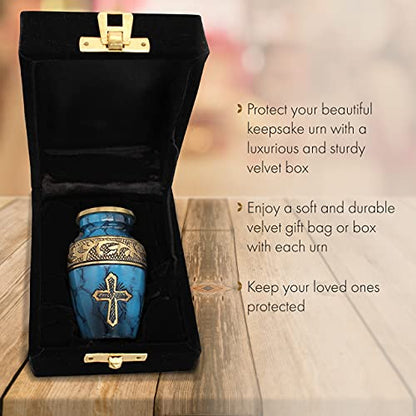 Blue Cross Keepsake Urns for Human Ashes with Velvet Gift Box for Cremation Keepsakes for Ashes - Small Cremation Urn and Small Keepsake Urn Set of 4 - color: Blue Cross