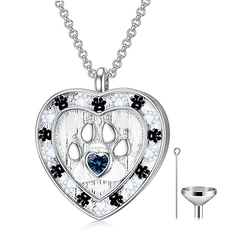 SOULMEET Memorial Pet Necklace for Ashes, Silver/White Gold Paw Print Urn Necklaces with Birthstone for Ashes Keepsake Cremation Jewelry for Pet Cats Dogs - style: L1-Locket Only-December