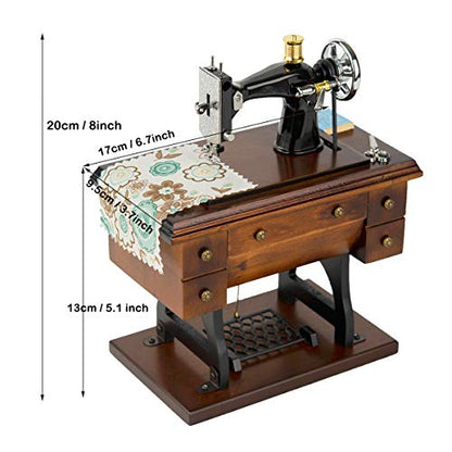 Sewing Machine Music Box Gift, Wooden Vintage Musical Box Christmas Anniversary Birthday Gifts for Mom Wife Grandma Friend Wind Up Mechanical Melody Fur Elise