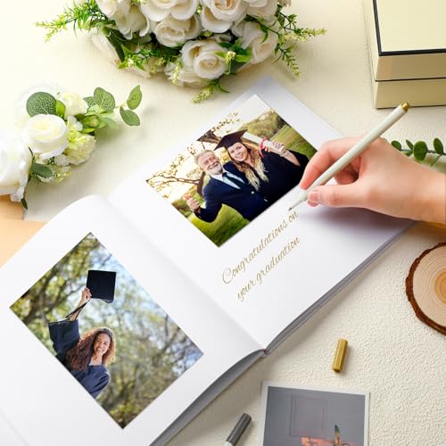 2026 Graduation Guest Book 8.7'' x 8.7" with 2 Markers Graduate Scrapbook Class of 2026 Picture Book Hardcover Rose Gold Foiled Photo Album for Graduation Party Supply Graduate Gifts 144 Pages - color: White, style: Graduate