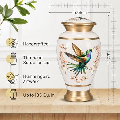 Remoria Cremation Urns for Human Ashes, Large Adult White Hummingbird Urn | Funeral Urn for Female & Male, 185 Cu In, Gift Box and Velvet Bag Included - color: White