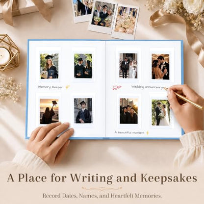 Ruibytree 128 Pockets Instant Mini Photo Album for 2x3 Pictures, Blue | Writing Space, Premium Vegan Leather, Flat-Fit Clear Pocket, Wedding Guest Book for Polaroid 2x3 Photos, Graduation Keepsakes - color: 128 Pocket Blue