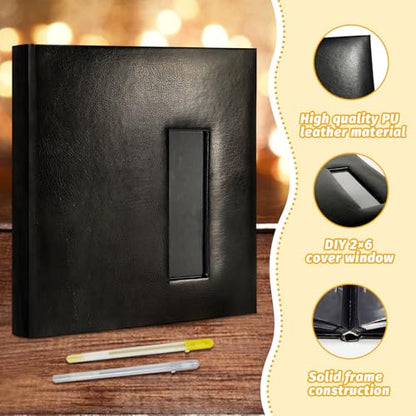 Wedding Guest Book with Photo Booth Insert - 160 2x6 Photo Sleeves & Guest Signing Space, PU Leather Memory Album for Weddings, Parties, Family Memories (Black) - color: Black