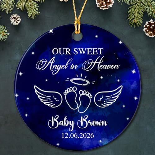 Personalized Our Sweet Angel in Heaven Ceramic Ornament, in Heaven Baby Paw Ornament Xmas 2026, Custom Date Name Angel Baby Ornament Gift for Who Loss of Baby, Miscarriage Memorial Ceramic Ornament - color: Our Sweet Angel in Heaven Ornament