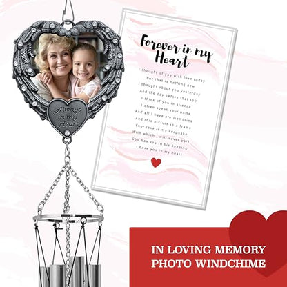 Sympathy Wind Chimes - Picture Windchimes - Always in My Heart - Angel Wings Wind Chime - Remembrance - Bereavement Gift - 24" Long