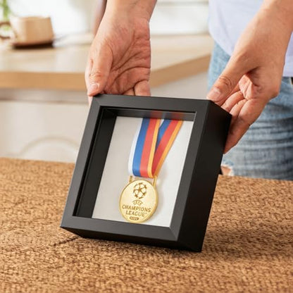 5x5 Small Shadow Box Frame with Ultra-Clear Glass & Soft Linen Back | With Push Pins, Deep 1.2" Black Shadow Box Display Case – Display on Tabletop or Wall for Insect, Photo, Flower, Keepsakes - color: Black+high Definition Panel + Shatter-proof Packaging