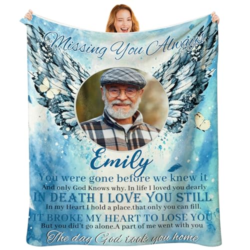 Custom Memorial Blanket with Photo, Personalized in Loving Memory Throw for Loss of Loved One, Made in USA, Customized Sympathy Bereavement Remembrance Grieving Blanket for Loss One (Design 14) - color: Design 14