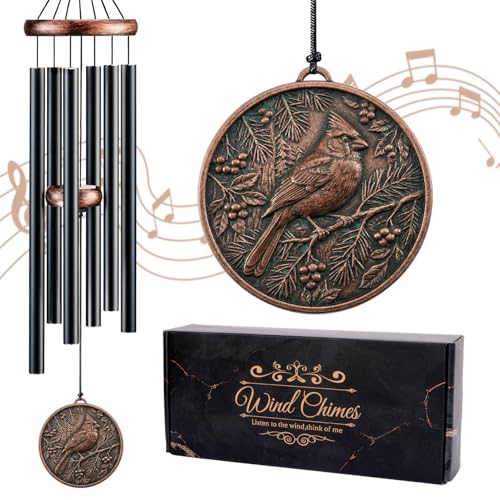 Keluna Cardinal Wind Chimes for Outside - Cardinal Engraving Gifts for Men Women Mom Dad Memorial Festival Birthday Gift for Loved One Memorial Wind Chimes Decor for Outdoor Home Garden Patio - color: Cardinal