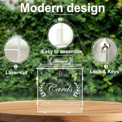 OurWarm Clear Card Boxes with Lock - Gift Card Box Money Box Holder for Reception, Anniversary, Shower, Rustic Wedding Decorations, Birthday, Graduation
