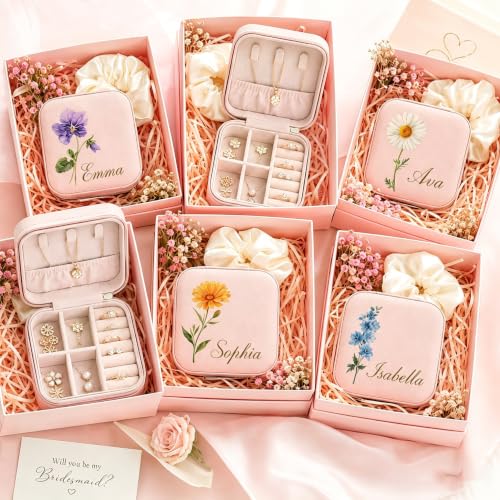 Ajiangwu Bridesmaid Gifts,Personalized Travel Jewelry Case with Custom Name,Small Jewelry Organizer for Rings, Necklaces, Bracelets, Earring,Bridesmaid Proposal Gifts Ideas - color: Design 2