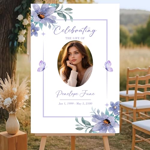 Personalized Celebration of Life Welcome Sign with Photo, Obituary Welcome Sign with Name and Date, Celebrating a Beautiful Life Butterfly Flower Tribute, Butterfly Flower Remembrance Decor, Custom Funeral Welcome Sign (Edition 10) - color: Edition 10