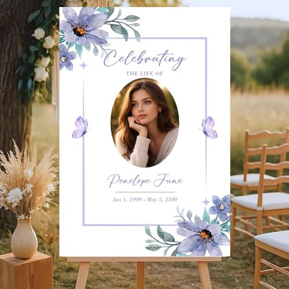 Personalized Celebration of Life Welcome Sign with Photo, Obituary Welcome Sign with Name and Date, Celebrating a Beautiful Life Butterfly Flower Tribute, Butterfly Flower Remembrance Decor, Custom Funeral Welcome Sign (Edition 10) - color: Edition 10