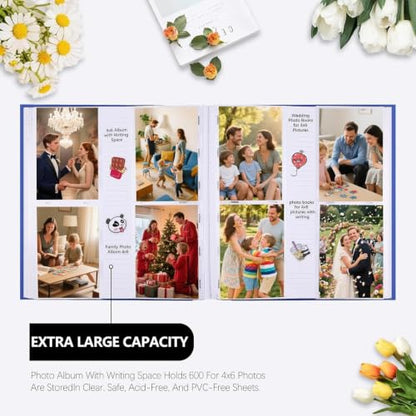 600 Pocket 4x6 Photo Album with Writing Space, Linen Cover, Blue - color: 600 Pockets Blue