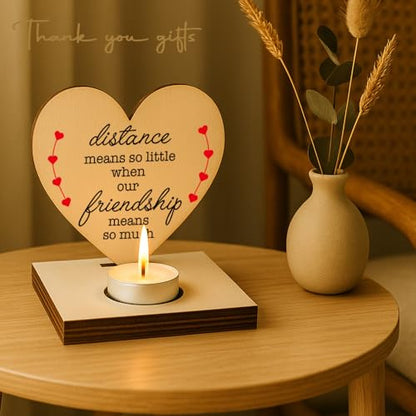 Heart Shaped Wooden Tealight Candle Holder, Long Distance Friendship Gift, Inspirational Quote Candle Holder for Best Friend, Birthday, Christmas, Farewell Candlestick Holders SLZ17 - color: I Was Strong