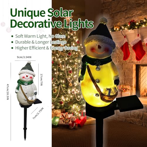 QH & Garden Resin Snowman Solar Lights Outdoor Waterproof | Christmas Garden Stake Lights, Outdoor Christmas Decorations, Snowman Stake Landscape Lamp, Patio Yard - style: Snowman