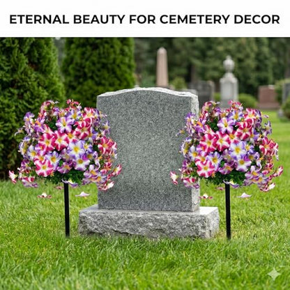 Real Touch Artificial Petunias,140 Premium Outdoor Faux Flowers - color: Pink & Purple