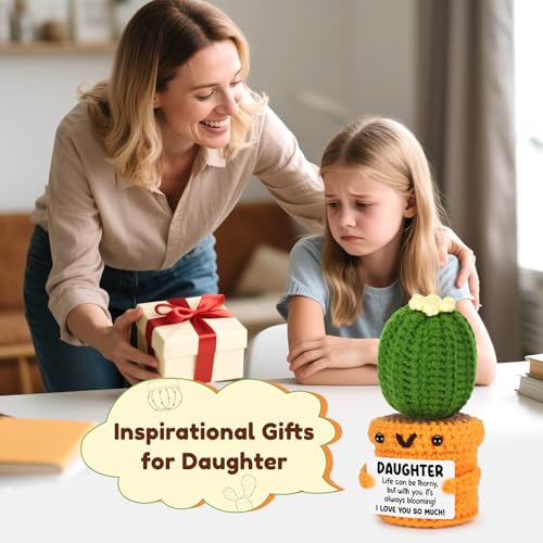 Agantree art Birthday Daughter Girls Gifts from Mom Dad Inspirational Crochet Cactus for Step Bonus Daughter Graduation Present for Teens Girls Teenager Back to Schhol Christmas - style: Daughter