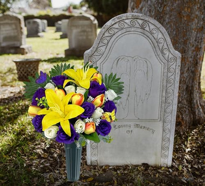 MUVIC Artificial Cemetery Flowers - Memorial Flowers - Outdoor Sympathy Grave Flower Decorations for Mothers Day,Fathers Day,Lily/Rose