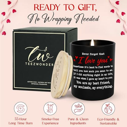 Anniversary Couple Gifts - Vanilla Lavender Candle 10 oz | Gifts for Him Her, I Love You Message, Long Lasting Burn, Soft Scented Glow, Glass Jar With Lid, Ready To Gift - color: I Love You