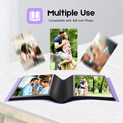 Aevdor Small 4x6 Photo Album, 64 Pockets, Black Pages, Elastic Band,Purple | Compact 4x6 Photo Book for Family, Wedding, Baby, Travel, Postcards and Recipe Cards. One Album is Included - color: Purple
