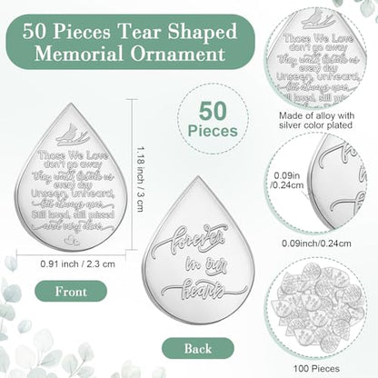 Ctosree 50 Sets Funeral Favors for Guests Tear Shaped Pocket Hug Token Memorial Sign with Poem Cards and Organza Bags for Family Church Funeral Prayer Gifts