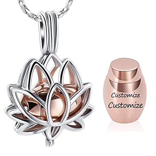 Imrsanl Cremation Jewelry for Ashes - Lotus Flower Ashes Pendant Necklace with Mini Keepsake Urn Memorial Ash Jewelry - color: Cremation Customize