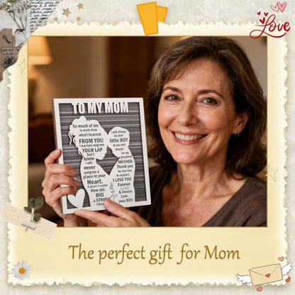 Love Mom Plaque for Mother’s Day, Mama Gift from Son on Birthday, Thanksgiving, Valentine’s &, Rustic Mom and Son Hug Sign - style: Mom & Son