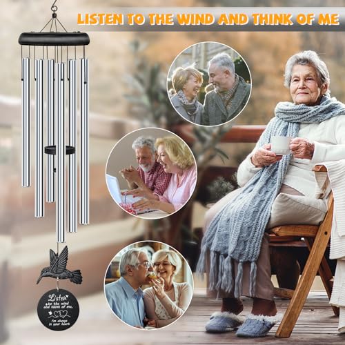 Sympathy Wind Chimes for Outside Deep Tone, Memorial for Loss of Loved One Prime, Bereavement Condolence Remembrance Funeral Gifts for Grieving Friends Loss of Mother Father - size: E-Silver Hummingbird