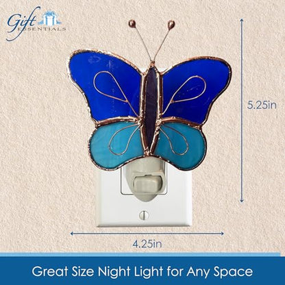 Gift Essentials Blue Butterfly Plug-in Night Light - Stained Glass | Blue Butterfly Stained Glass Plug-in Nightlight with On/Off Rocker Switch. Includes One 4-Watt Replaceable Warm-Glow Bulb. - color: Blue Butterfly