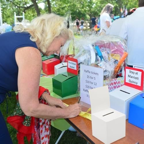 Ysglory 12 Pack Raffle Ticket Box Cardboard Suggestion Box with Slot Donation Ballot Boxes for Fundraising Collecting Business Card Voting Contest with Removable Title Board, 6 x 6 x 6 Inches - color: White - 12 Pack - 6 x 6 x 6 Inches