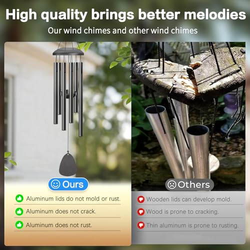Wind Chimes Outdoor - 6 Tubes 26" Memorial Garden Chime, Retirement & Sympathy Gift for Patio Yard Decoration, Retired Gift for Mom Women Grandma Neighbors Black