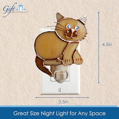 Gift Essentials Tan Cat Plug-in Night Light - Stained Glass Nightlight | Tan Cat Stained Glass Plug-in Nightlight with On/Off Rocker Switch. Includes One 4-Watt Replaceable Warm-Glow Bulb. - color: Tan Cat