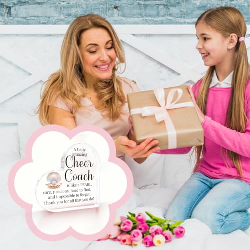 Cheer Coach Acrylic Sign for Women Cheerleading Cheerleader Gifts for Woman Her Thank You Appreciation Present for Physical Education Team Gym Ballet Dance Coach 4 X 4 Inch - color: Cheer Coach