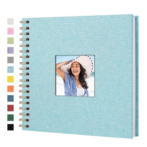 Linen Covered Scrapbook Photo Album, 10x10 Inches with Hardcover Kraft White Pages - Ideal for Travel, Wedding, Guest Book, Christmas, Baby Shower (20 Sheets/40 Pages) | Hardcover Kraft White Pages, Wedding Guest Book, Travel Memory Book, Christmas, Baby