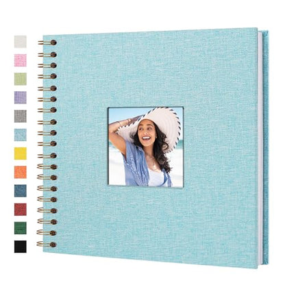 Linen Covered Scrapbook Photo Album, 10x10 Inches with Hardcover Kraft White Pages - Ideal for Travel, Wedding, Guest Book, Christmas, Baby Shower (20 Sheets/40 Pages) | Hardcover Kraft White Pages, Wedding Guest Book, Travel Memory Book, Christmas, Baby