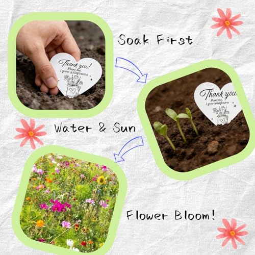 Wivolibe 50 Pcs Plantable Seed Paper Hearts, 2.5"x2" Wildflower Seed Paper for Weddings, Baby Shower Favors, Memorials & Eco-Friendly Gifts, Biodegradable Plantable Gifts Cards