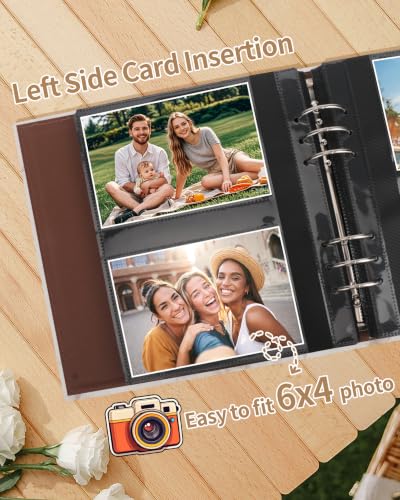 Leather Photo Album 4x6 200 Photos,Slip-in Photo Album Book with 50 Sheets, Travel Souvenir Diary Photo Book for Family Wedding Baby and Holiday Pictures - color: Marble white