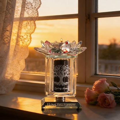 Small Urns for Human,Cremation Keepsake Photo Urn Unique Rotatable Crystal Mini Urns for Ashes Keepsake Decorative Engraving Tree of Life Pattern Urn Remember Your Love One Lost