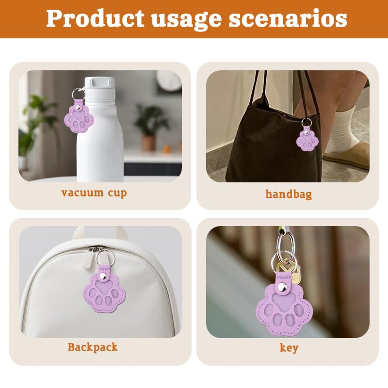 Leather Paw Print Keychain for Dog Cat Pet Hair Keepsake Keychain Sympathy Memorial Gift for Loss of Cat Dog Puppy - color: Purple