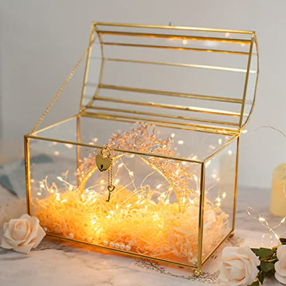 Gold Wedding Glass Card Box with Slot and Heart Lock, Large Clear Card Box for Wedding Reception, Bridal Shower, Handmade Brass Glass Display Box Weddings Centerpiece - color: slot and heart lock