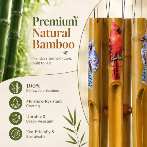 Bamboo Wind Chimes for Outside, Cardinal Wooden Wind Chime Memorial Gifts - size: 38" Cardinals