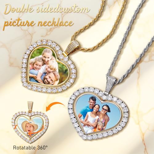 Custom Circle Chain with Picture Custom Circle Pendant Necklace - color: Heart-Gold-006
