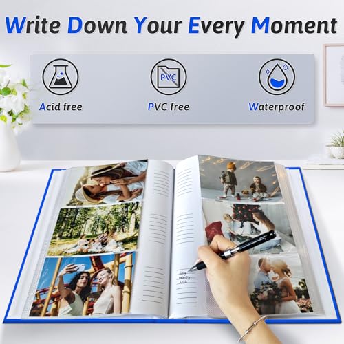 Popotop Photo Album 4x6 300 Photos with Writing Space, Leather Cover Album with Display Picture Window, Photo Book for Wedding Family Baby Gift - color: Royal Blue, size: 300 Pockets