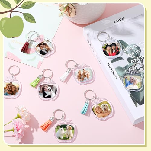 Yaomiao Acrylic Photo Keychain with Tassel Clear Blank Custom Keychain Frame Holder Insert Picture Keyring Making Kit - style: Apple