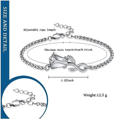 Rose Flower Ashes Bracelet for Women Cremation Memorial Jewelry - color: Silver