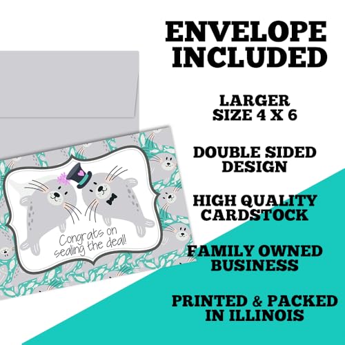 Funny Wedding Card for Newlyweds – Sealing the Deal Silly Seal Themed Greeting for Bride and Groom Wedding Day- Congratulations to the Happy Couple 4X6 inch Card with Silver Envelope Included - style: Seal