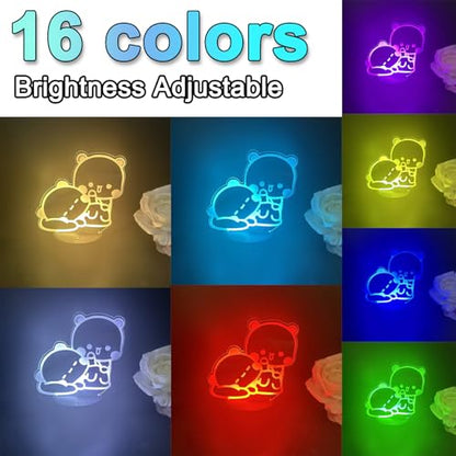 3D Night Light Bubuuu and Duduuu Gifts, Bear Shaped Table Lamp with Remote Control Gifts for Girls Birthday Christmas Valentine - color: night light 4